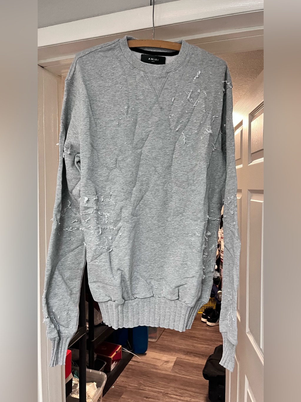 Amiri Tattered Nwot Distressed Polo Crew Neck Large Oversized Slightly Gray Nwot